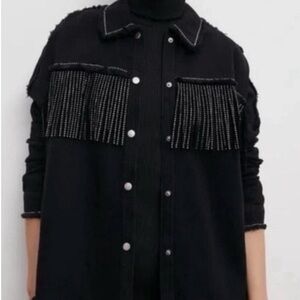Zara Black Jean Jacket with Silver Accents
